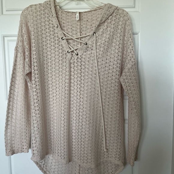 Sage Women's Lace-Up Knit Hoodie - Light Tan - Picture 1 of 6